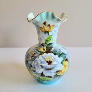 Vintage Hand Painted Misty Rose Vase. Ruffled Edge. N and Co. Japan. T. Nagasaki